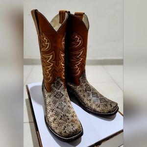 Western Rattlesnake Boots MEDIUM Square toe 11.5  Brown Natural Please Read desc